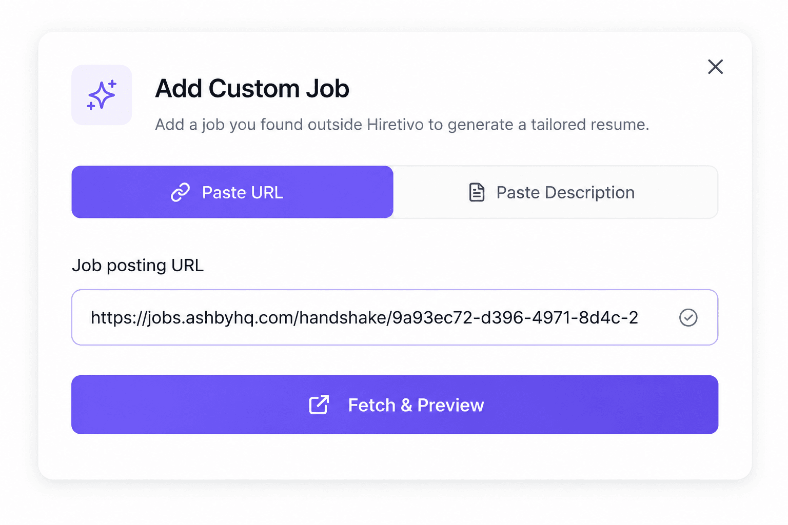 Add Custom Job modal with Paste URL tab selected